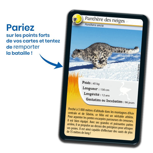 Carte de la panthère des neiges du jeu Défis Nature Records des animaux