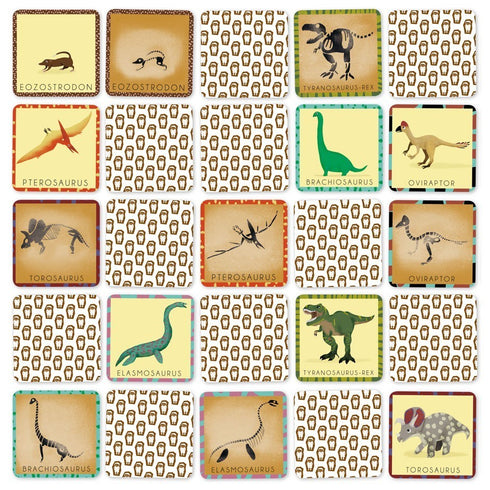 Planche de cartes dinosaures et squelettes à détacher