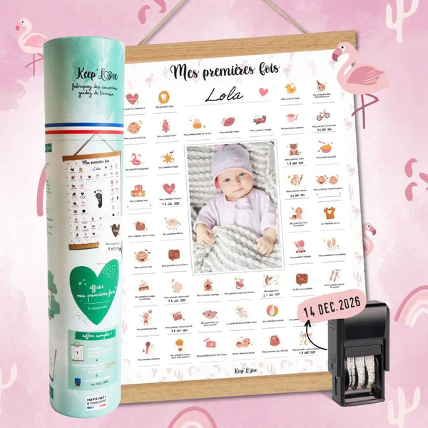 Affiche Mes Premières Fois à tamponner, modèle flamant rose - Keep'Love, fabriqué en France