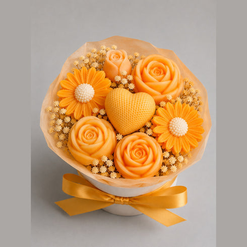 Bouquet de fondants parfumés Clémentine Monoï, six fleurs en cire, Les Senteurs de Maly