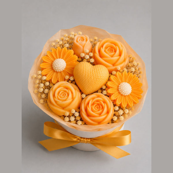 Bouquet de fondants parfumés Clémentine Monoï, six fleurs en cire, Les Senteurs de Maly