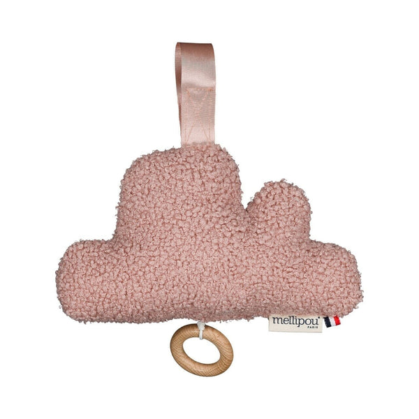 Mini nuage musical Pink de Mellipou, bouclette rose et anneau en bois