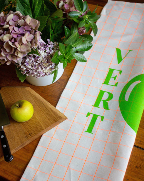 Torchon Fruits vert pomme en coton - Reine Mère, fabriqué en France
