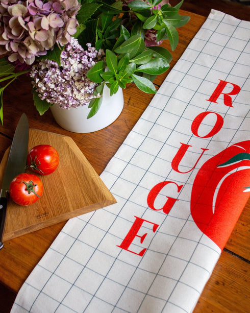 Torchon Fruits rouge tomate en coton - Reine Mère, fabriqué en France