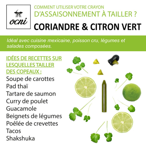 OCNI - Crayon assaisonnement Coriandre & Citron Vert biologique avec taille-crayon fabriqué en France