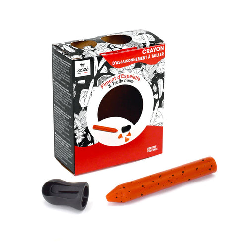 OCNI - Coffret crayon assaisonnement Piment d'Espelette & Truffe Noire biologique avec taille-crayon fabriqué en France
