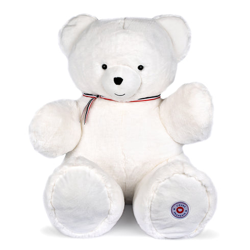 Grand ours en peluche blanc flocon 80 cm, peluche fabriquée en France