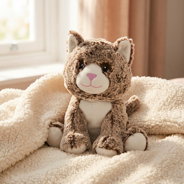 Peluche Bouillotte Chat - L'Artisan du Bien-Être, en situation cosy