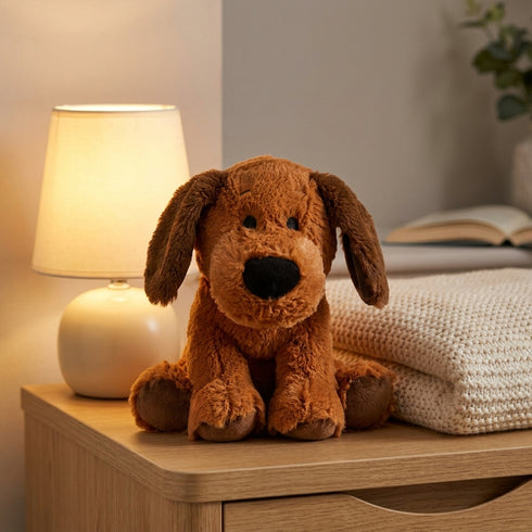 Peluche Bouillotte Chien - L'Artisan du Bien-Être, en situation cosy