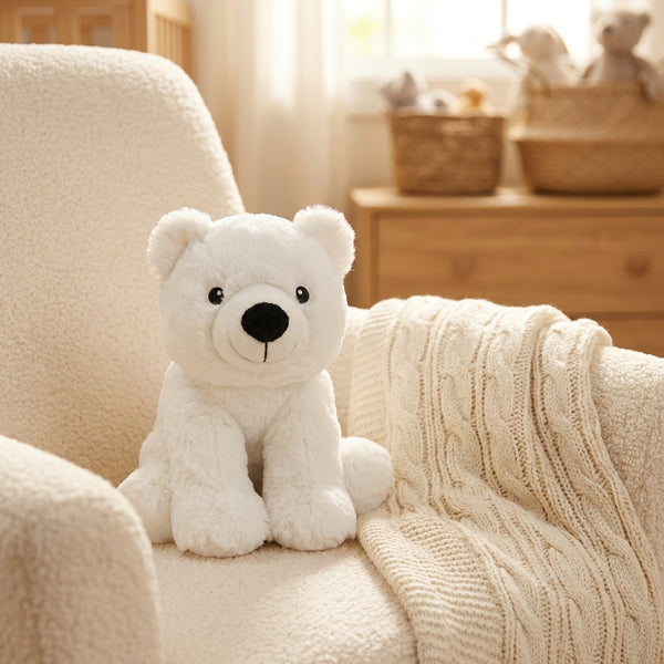 Peluche Bouillotte Ours blanc - L'Artisan du Bien-Être, en situation cosy