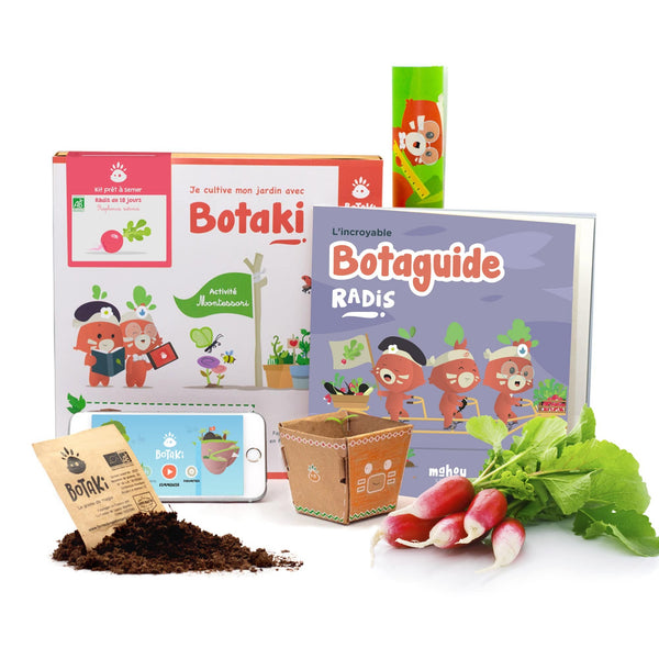 Coffret semis de radis Botaki : pots, graines, terreau et carnet