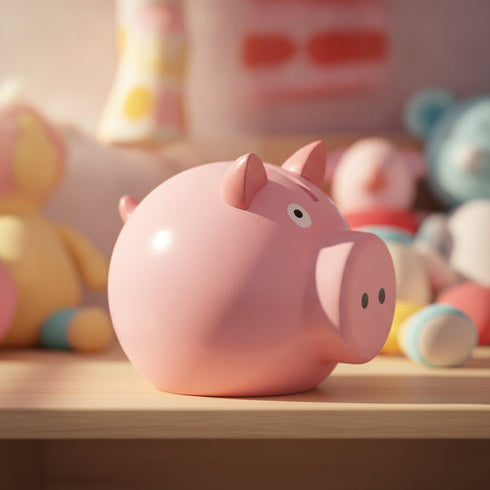 Tirelire cochon rose en situation