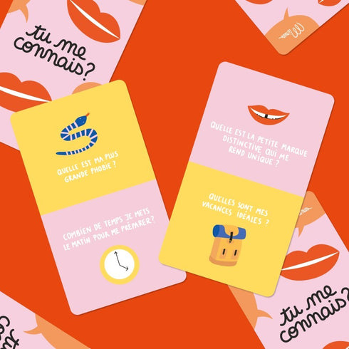 Exemples de cartes du jeu Tu me connais ?