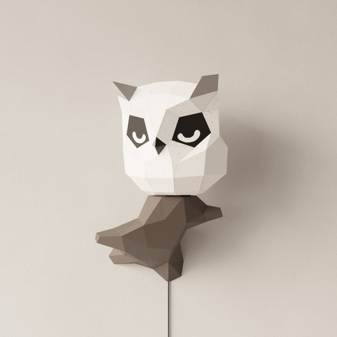 Veilleuse hibou Fuku en papier Moki Moki, éteinte, papier blanc