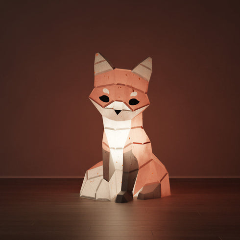 Veilleuse renard Shiro en papier Moki Moki, allumée