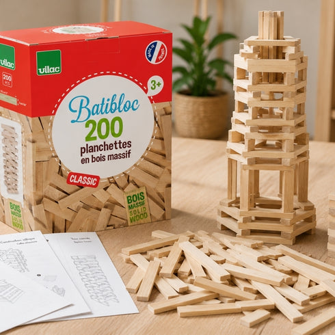 Batibloc Classic, 200 planchettes en bois massif, jouet en bois fabriqué dans le Jura