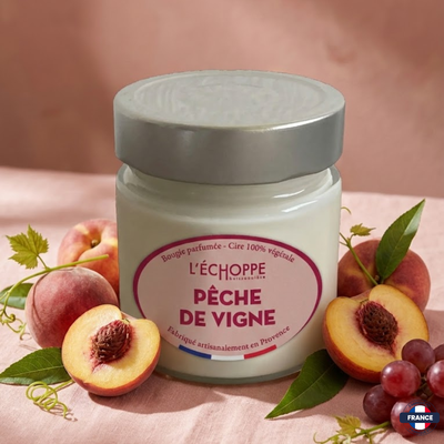 Bougie parfumée Pêche de vigne - Cire 100% végétale - J'achète français - L'échoppe Buissonnière