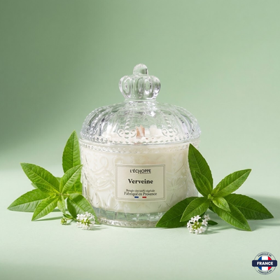 Bougie Parfumée Verveine · Bonbonnière Dôme · 180g - J'achète français - L'échoppe Buissonnière